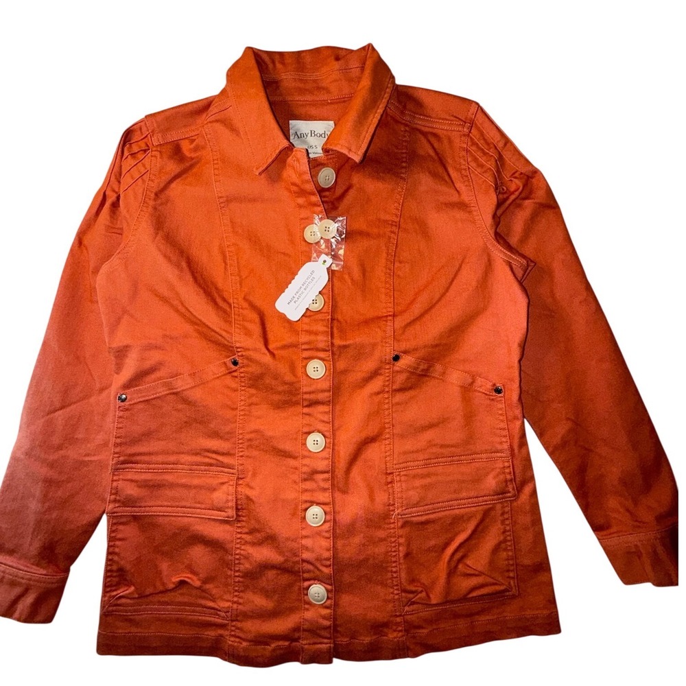 AnyBody Women Orange Repreve Recycled Utility Button Up Jacket Small